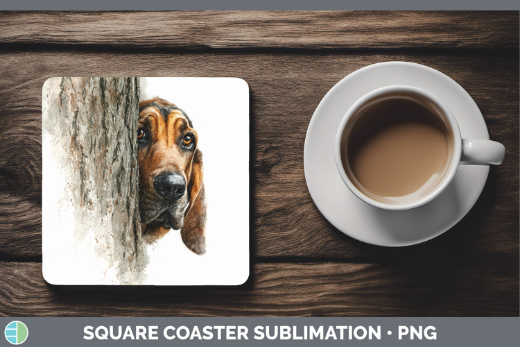 Bloodhound Dogs 02 Tree Peek Square Coaster Sublimation Desi