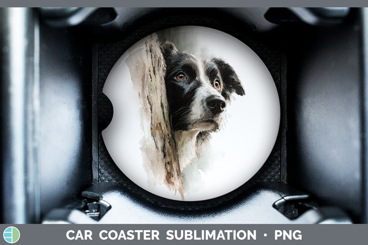 Border Collie Dogs 02 Tree Peek Car Coaster Sublimation Desi