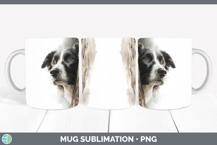 Border Collie Dogs 02 Tree Peek Mug Wrap Sublimation Design