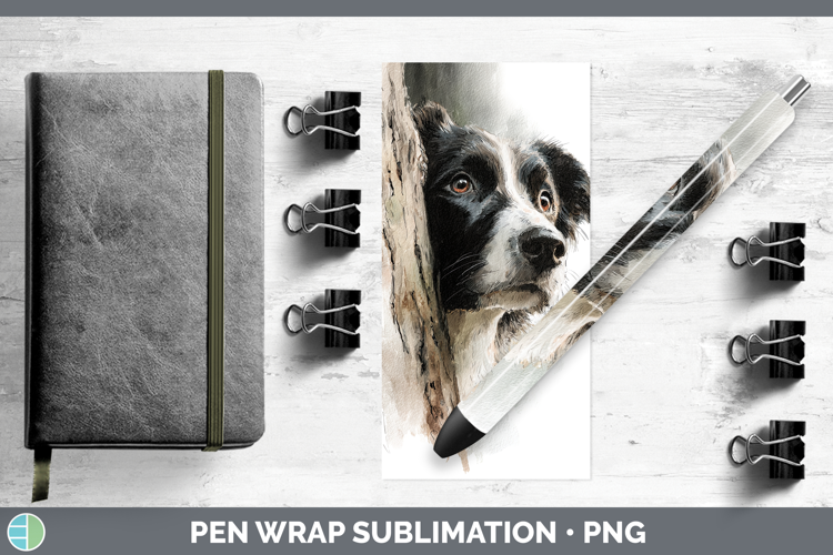 Border Collie Dogs 02 Tree Peek Pen Wrap Sublimation Design