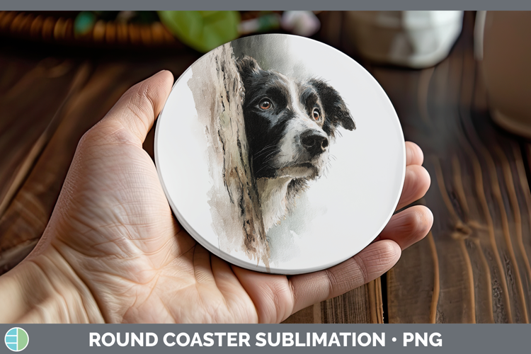 Border Collie Dogs 02 Tree Peek Round Coaster Sublimation De