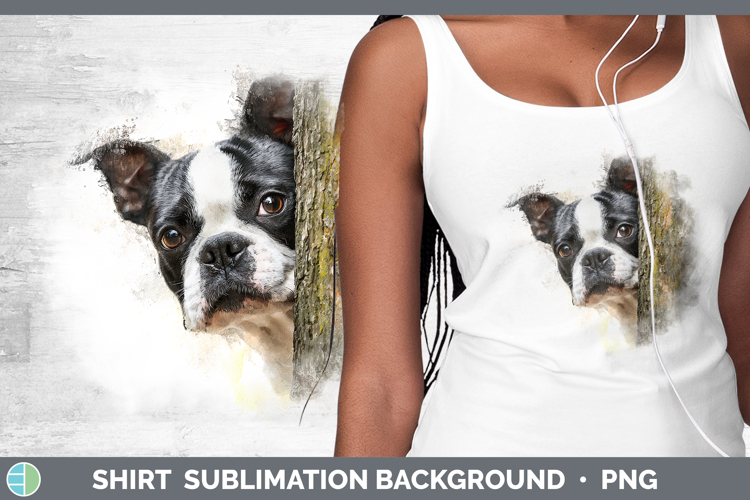 Boston Terrier Dogs 02 Tree Peek Shirt Sublimation Design