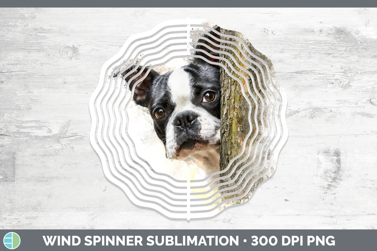Boston Terrier Dogs 02 Tree Peek Wind Spinner Sublimation De