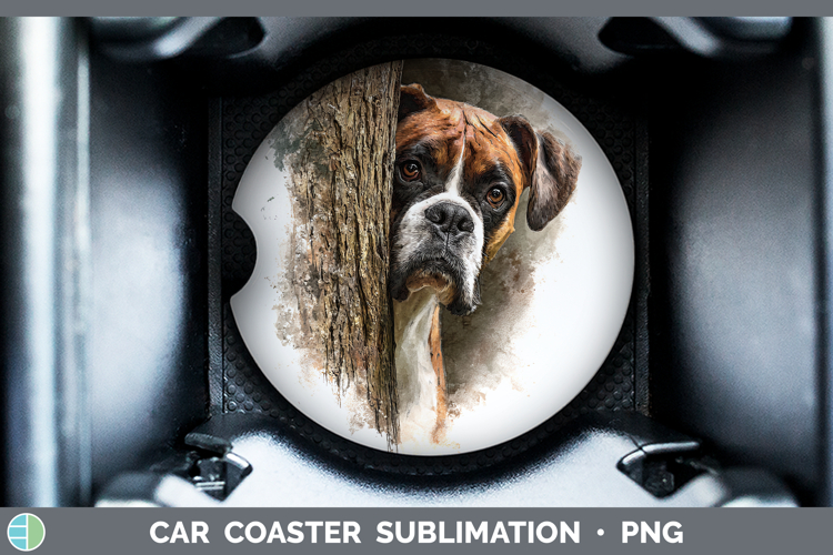 Boxer Dogs 02 Tree Peek Car Coaster Sublimation Design