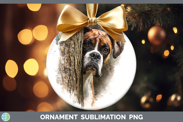 Boxer Dogs 02 Tree Peek Ornament Sublimation Design