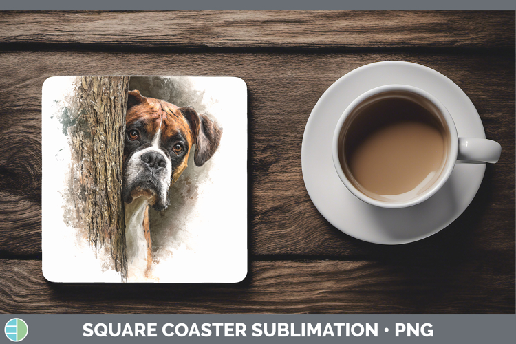 Boxer Dogs 02 Tree Peek Square Coaster Sublimation Design