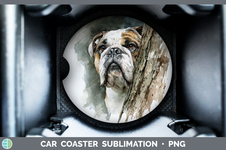 Bulldog Dogs 02 Tree Peek Car Coaster Sublimation Design