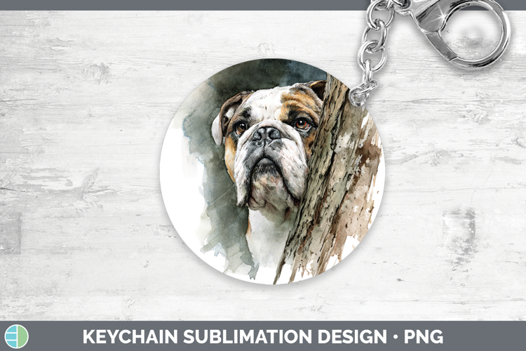 Bulldog Dogs 02 Tree Peek Keychain Sublimation Design
