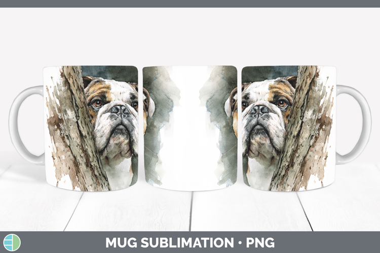 Bulldog Dogs 02 Tree Peek Mug Wrap Sublimation Design