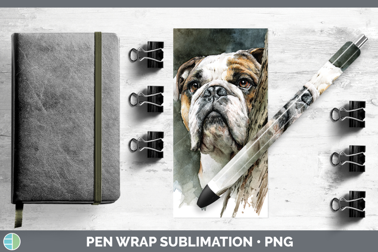 Bulldog Dogs 02 Tree Peek Pen Wrap Sublimation Design