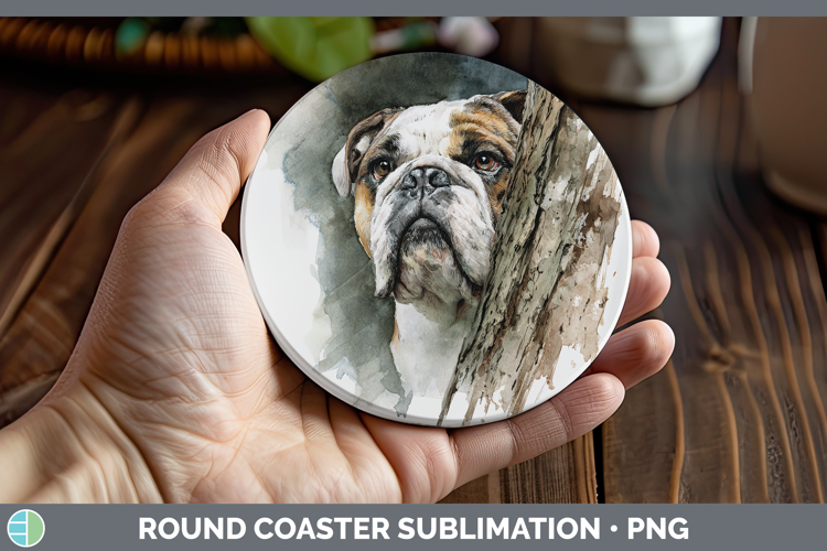 Bulldog Dogs 02 Tree Peek Round Coaster Sublimation Design
