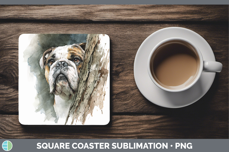 Bulldog Dogs 02 Tree Peek Square Coaster Sublimation Design