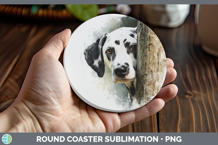 Dalmatian Dogs 02 Tree Peek Round Coaster Sublimation Design