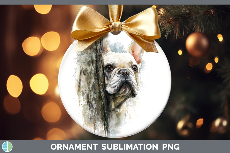 French Bulldog Dogs 02 Tree Peek Ornament Sublimation Design
