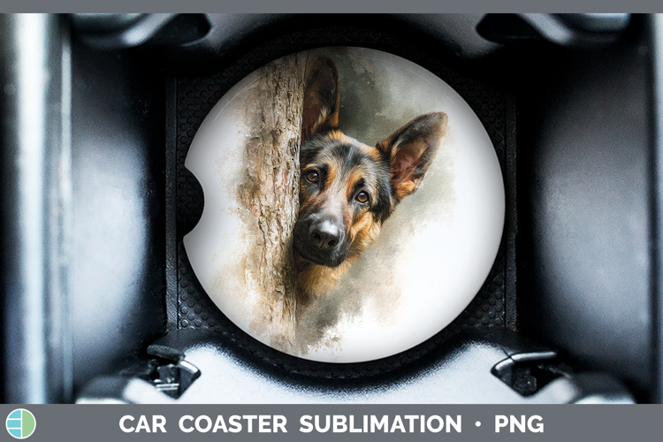 German Shepherd Dogs 02 Tree Peek Car Coaster Sublimation De
