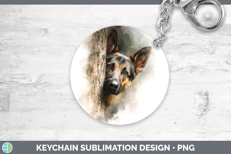 German Shepherd Dogs 02 Tree Peek Keychain Sublimation Desig