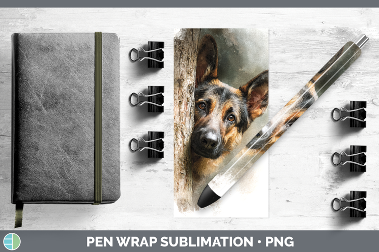 German Shepherd Dogs 02 Tree Peek Pen Wrap Sublimation Desig