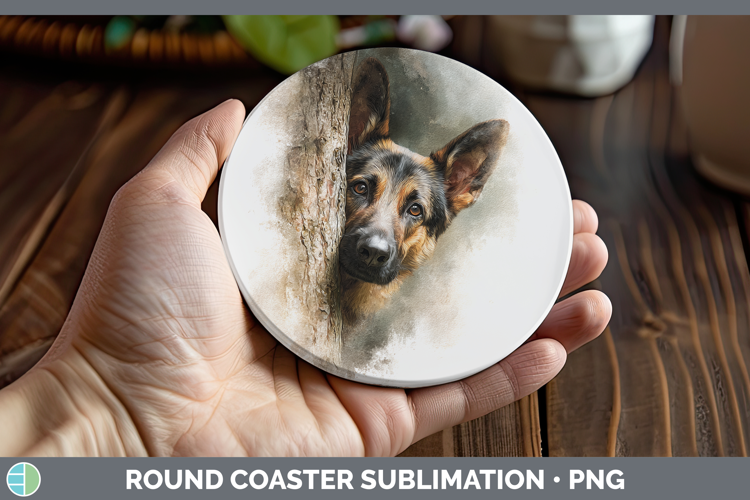 German Shepherd Dogs 02 Tree Peek Round Coaster Sublimation