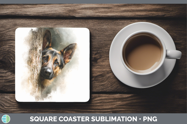 German Shepherd Dogs 02 Tree Peek Square Coaster Sublimation
