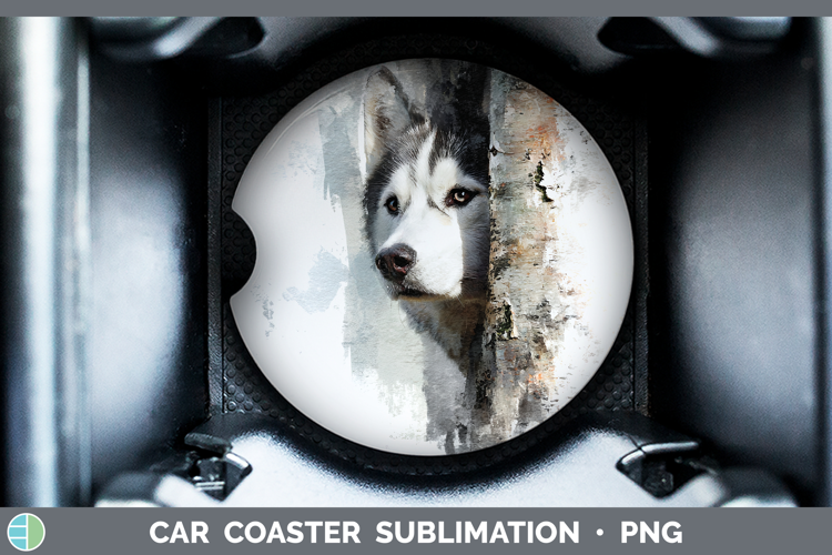 Husky Dogs 02 Tree Peek Car Coaster Sublimation Design
