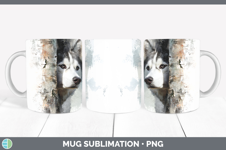 Husky Dogs 02 Tree Peek Mug Wrap Sublimation Design