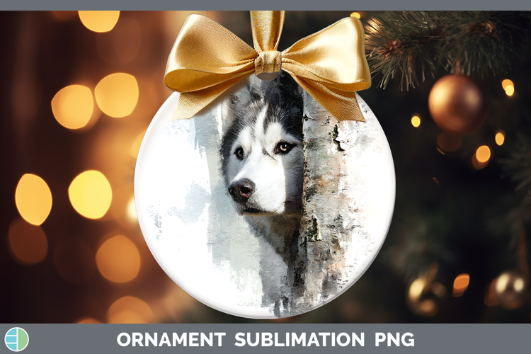 Husky Dogs 02 Tree Peek Ornament Sublimation Design