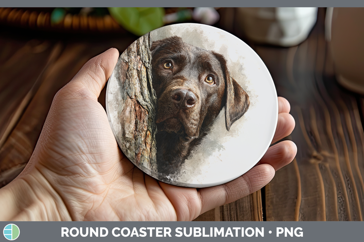 Labrador Retriever Dogs 02 Tree Peek Round Coaster Sublimati