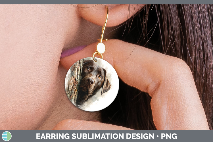 Labrador Retriever Dogs 02 Tree Peek Round Earrings Sublimat
