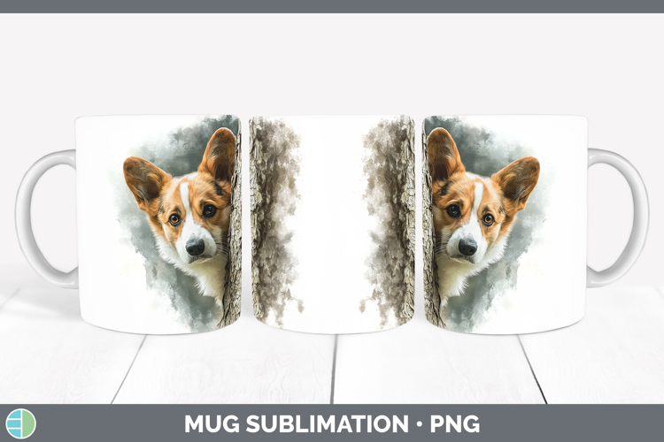 Pembrook Corgi Dogs 02 Tree Peek Mug Wrap Sublimation Design