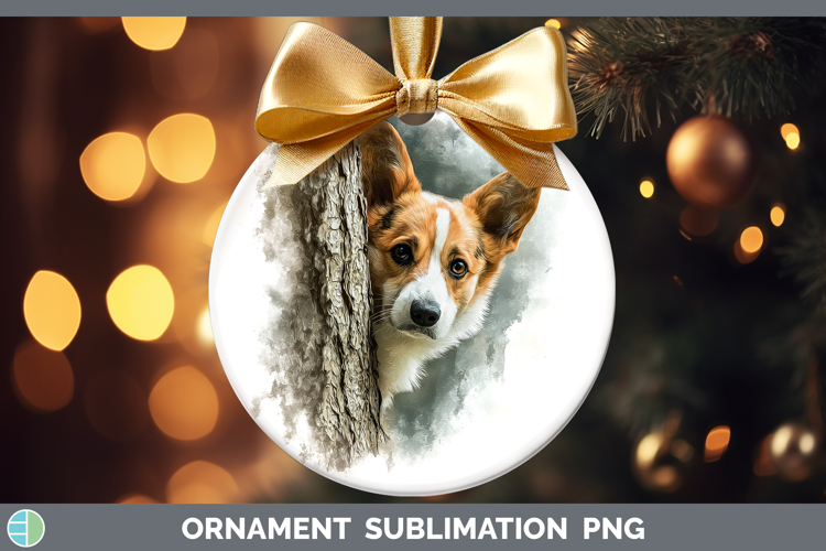 Pembrook Corgi Dogs 02 Tree Peek Ornament Sublimation Design