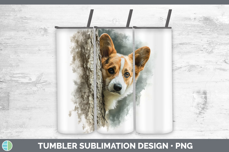 Pembrook Corgi Dogs 02 Tree Peek Tumbler Sublimation Design