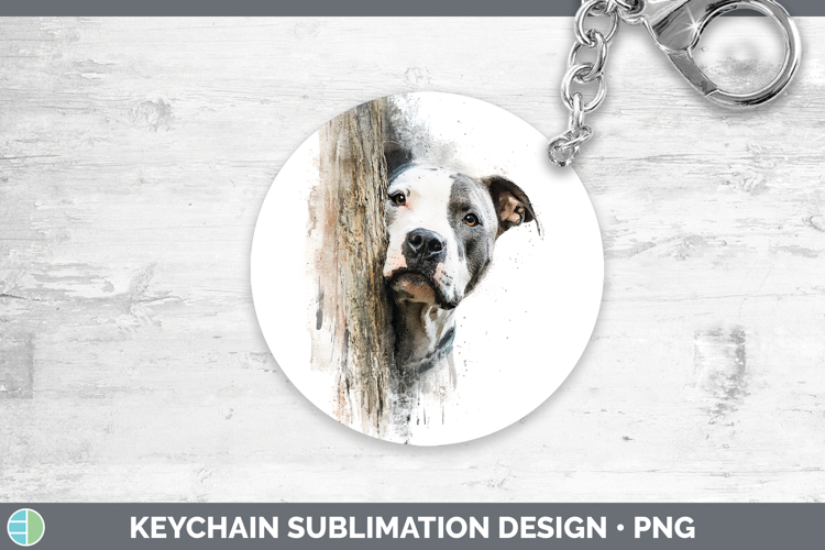 Pit Bull Dogs 02 Tree Peek Keychain Sublimation Design