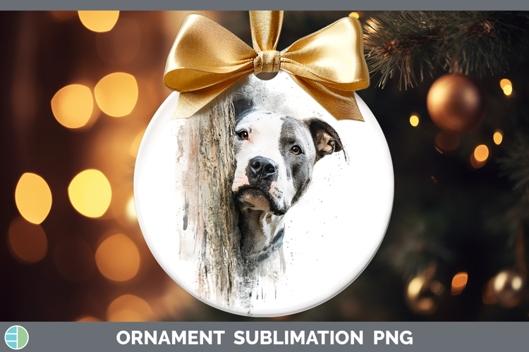 Pit Bull Dogs 02 Tree Peek Ornament Sublimation Design