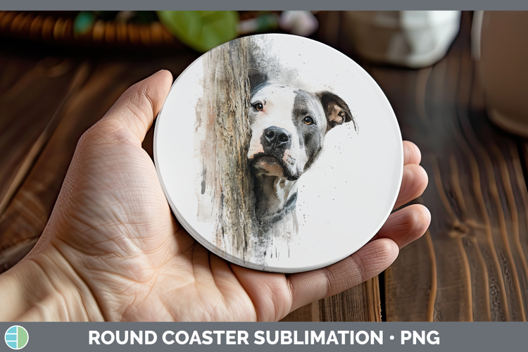 Pit Bull Dogs 02 Tree Peek Round Coaster Sublimation Design