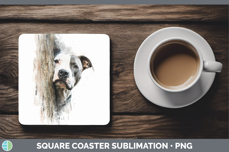 Pit Bull Dogs 02 Tree Peek Square Coaster Sublimation Design