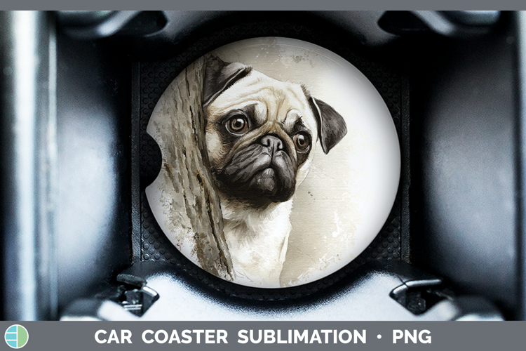 Pug Dogs 02 Tree Peek Car Coaster Sublimation Design