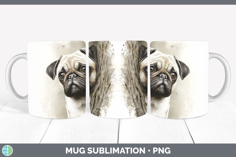 Pug Dogs 02 Tree Peek Mug Wrap Sublimation Design