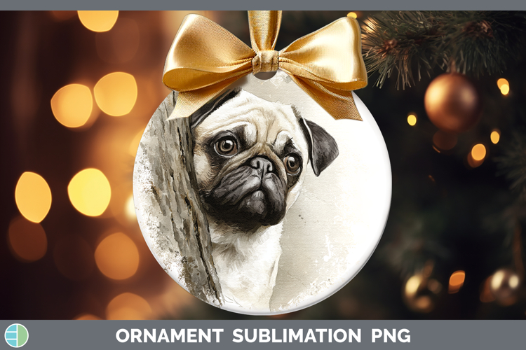 Pug Dogs 02 Tree Peek Ornament Sublimation Design