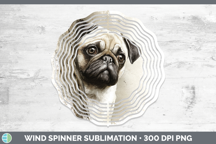 Pug Dogs 02 Tree Peek Wind Spinner Sublimation Design