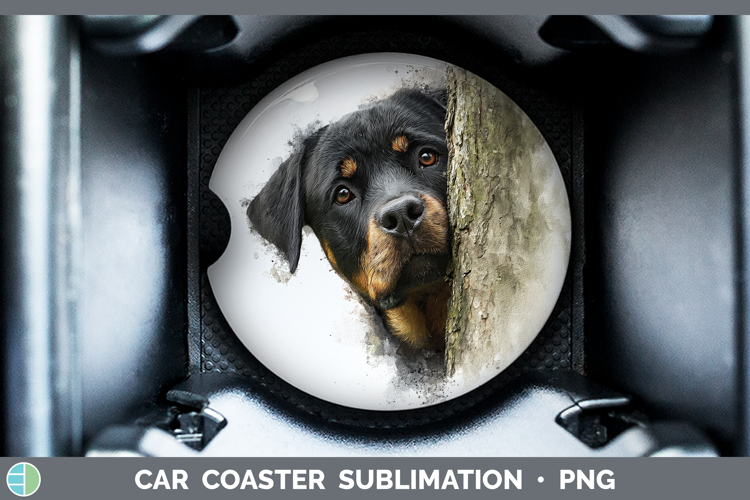 Rottweiler Dogs 02 Tree Peek Car Coaster Sublimation Design