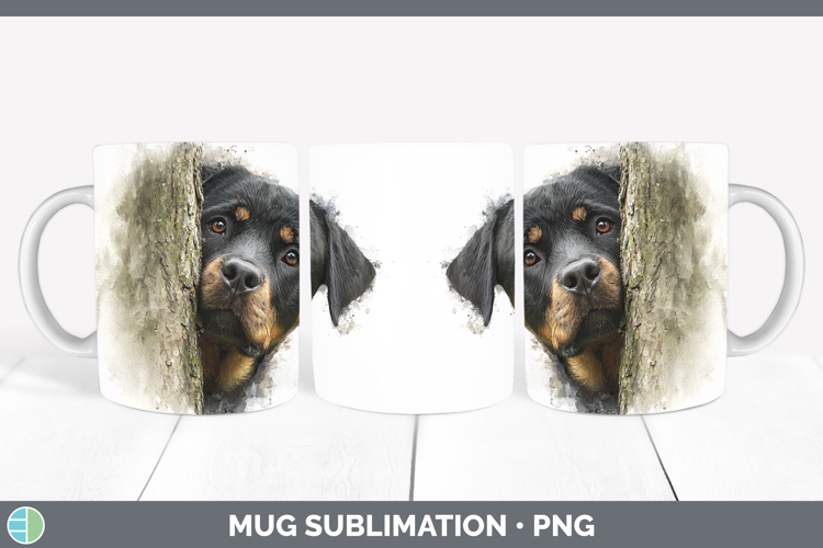 Rottweiler Dogs 02 Tree Peek Mug Wrap Sublimation Design