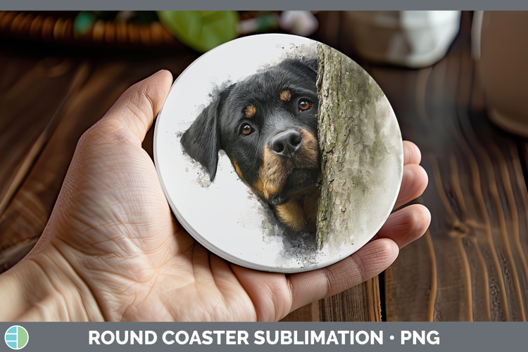 Rottweiler Dogs 02 Tree Peek Round Coaster Sublimation Desig
