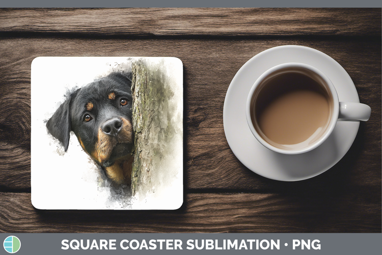 Rottweiler Dogs 02 Tree Peek Square Coaster Sublimation Desi