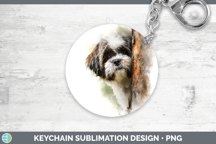 Shih Tzu Dogs 02 Tree Peek Keychain Sublimation Design