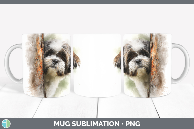 Shih Tzu Dogs 02 Tree Peek Mug Wrap Sublimation Design
