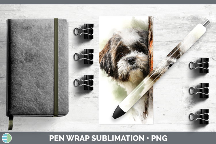 Shih Tzu Dogs 02 Tree Peek Pen Wrap Sublimation Design