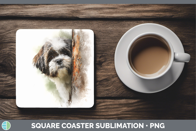 Shih Tzu Dogs 02 Tree Peek Square Coaster Sublimation Design