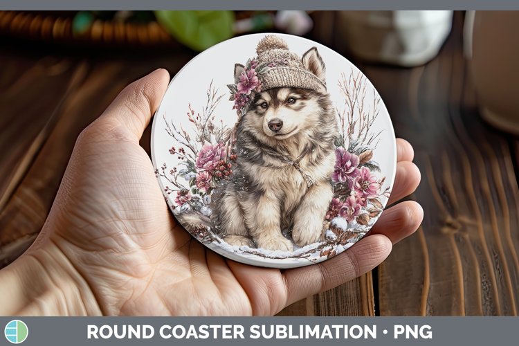 Alaskan Malamute Dogs 02 Winter Knit Hat Round Coaster Subli