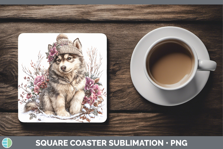 Alaskan Malamute Dogs 02 Winter Knit Hat Square Coaster Subl