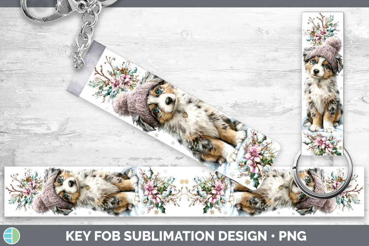 Australian Shepherd Dogs 02 Winter Knit Hat Key Fob Sublimat